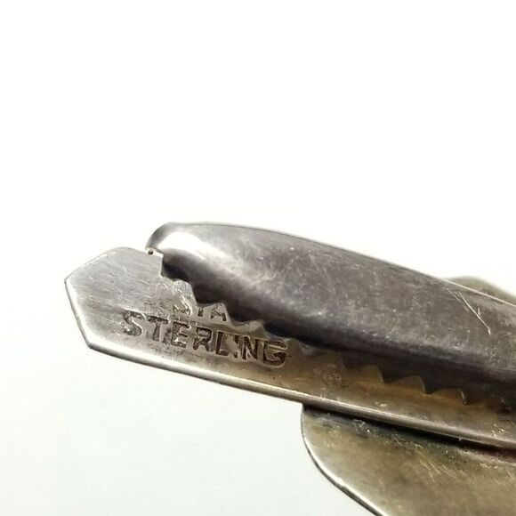 Vintage Thai Siam Sterling Silver Black Enamel Bar Tie Pin Clip, Estate - Picture 3 of 5